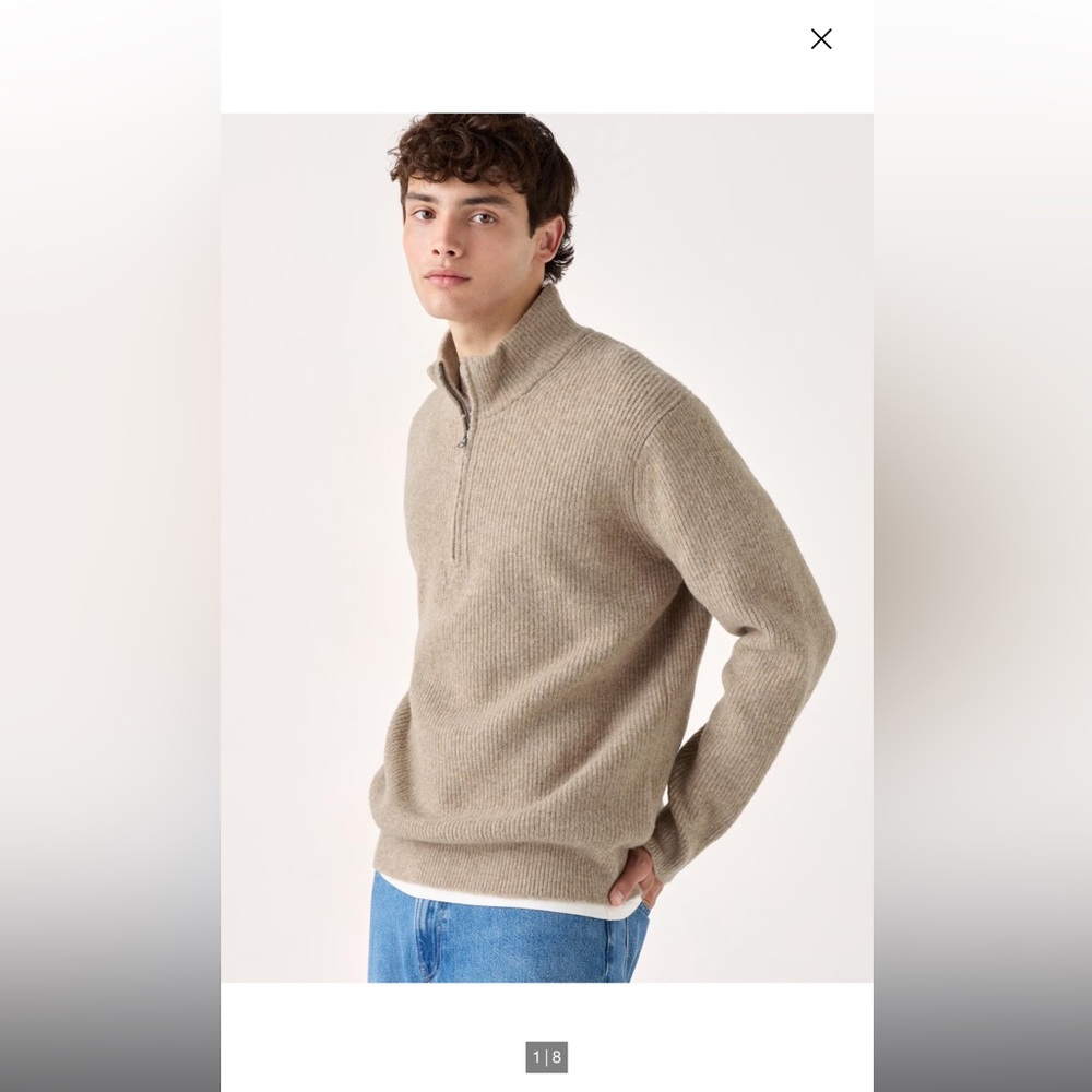 Uniqlo Beige SOUFFLÉ YARN HALF-ZIP SWEATER